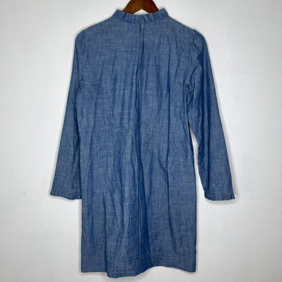 J Crew Women’s Dress Size 6 Chambray Long Sleeve Ruffle Neck Casual Lightweight - Picture 5 of 7